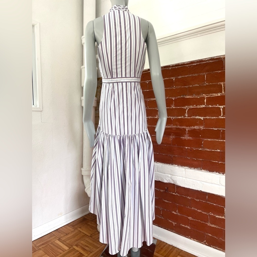 Veronica Beard Lavender and White Striped High-Low Halter Dress - Picture 3 of 16